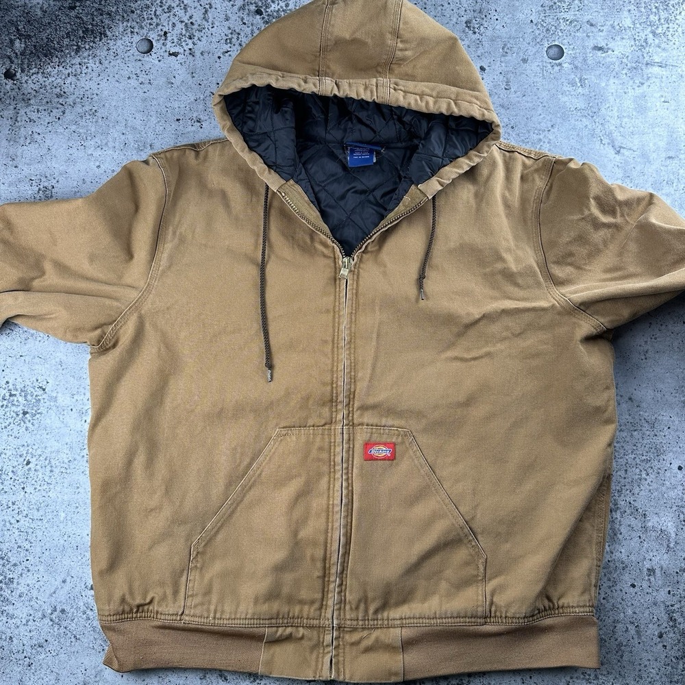 Vintage Dickies Brown Khaki Canvas Insulated‎ Hooded Active Jacket XL Red Label - Picture 5 of 8